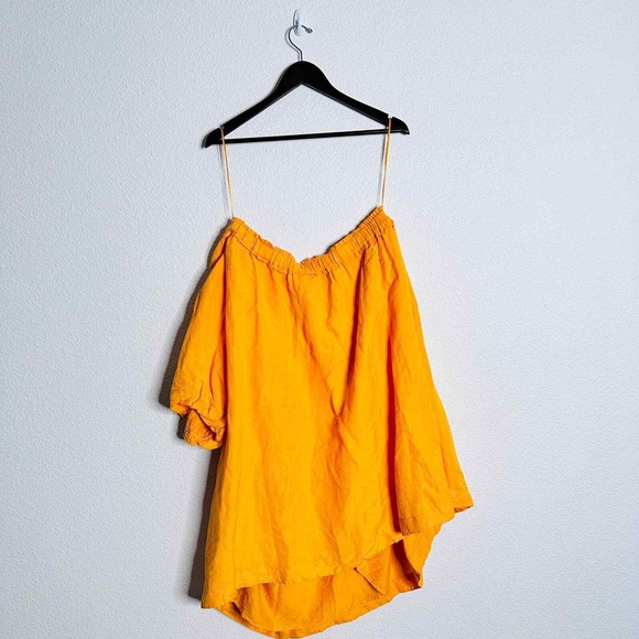 NWT Anthropologie Mini Dress One Shoulder Summer Coverup Yellow Mango 3X Plus - Picture 9 of 10